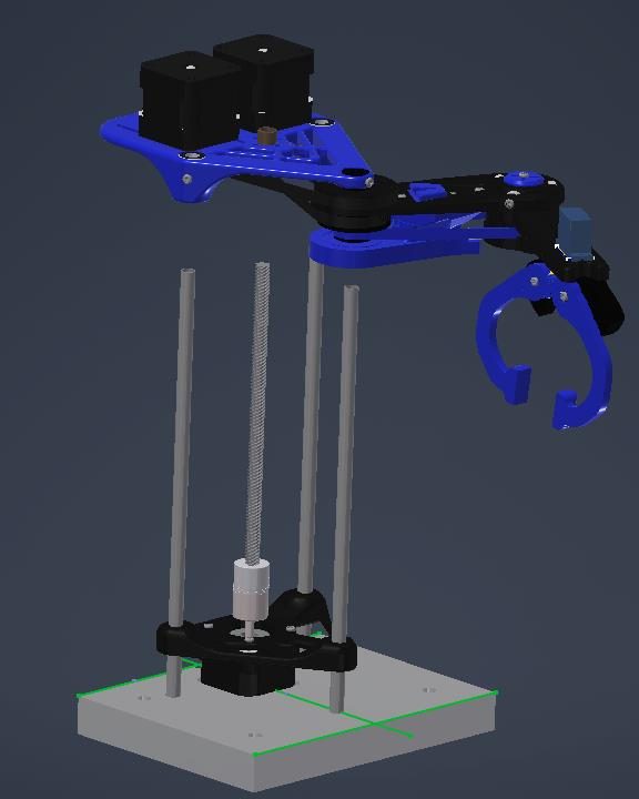CAD render of the SCARA robot arm on its base